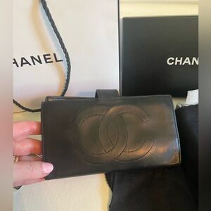 CHANEL CC LONG WALLET IN BLACK LAMBSKIN LEATHER